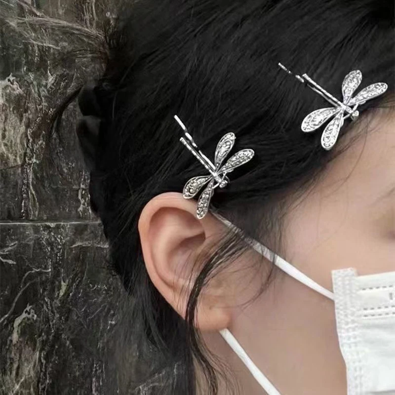 2Pcs/Set Fashion Vintage Dragonfly Barrettes Hairpin Hair Clips For Women Girls Headwear Bangs Side Hair Accessories