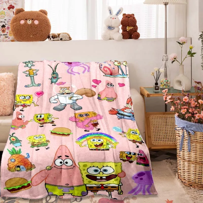 Funny S-SpongeBob Patrick Star Cartoon Soft Flannel Blanket for Beds Bedroom Sofa Picnic,Throw Blanket for Outdoors Leisure Gift