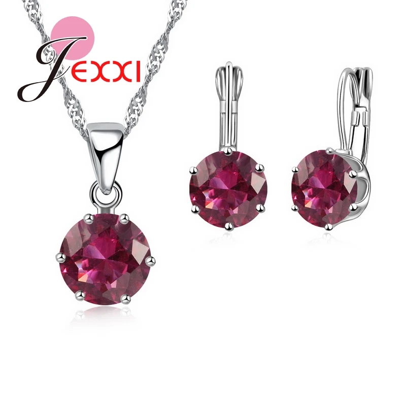 Hot Sale Fashion Cubic Zirconia Wedding 925 Sterling Silver Crystal Statement Pendant Necklace Earrings Jewelry Sets for Women