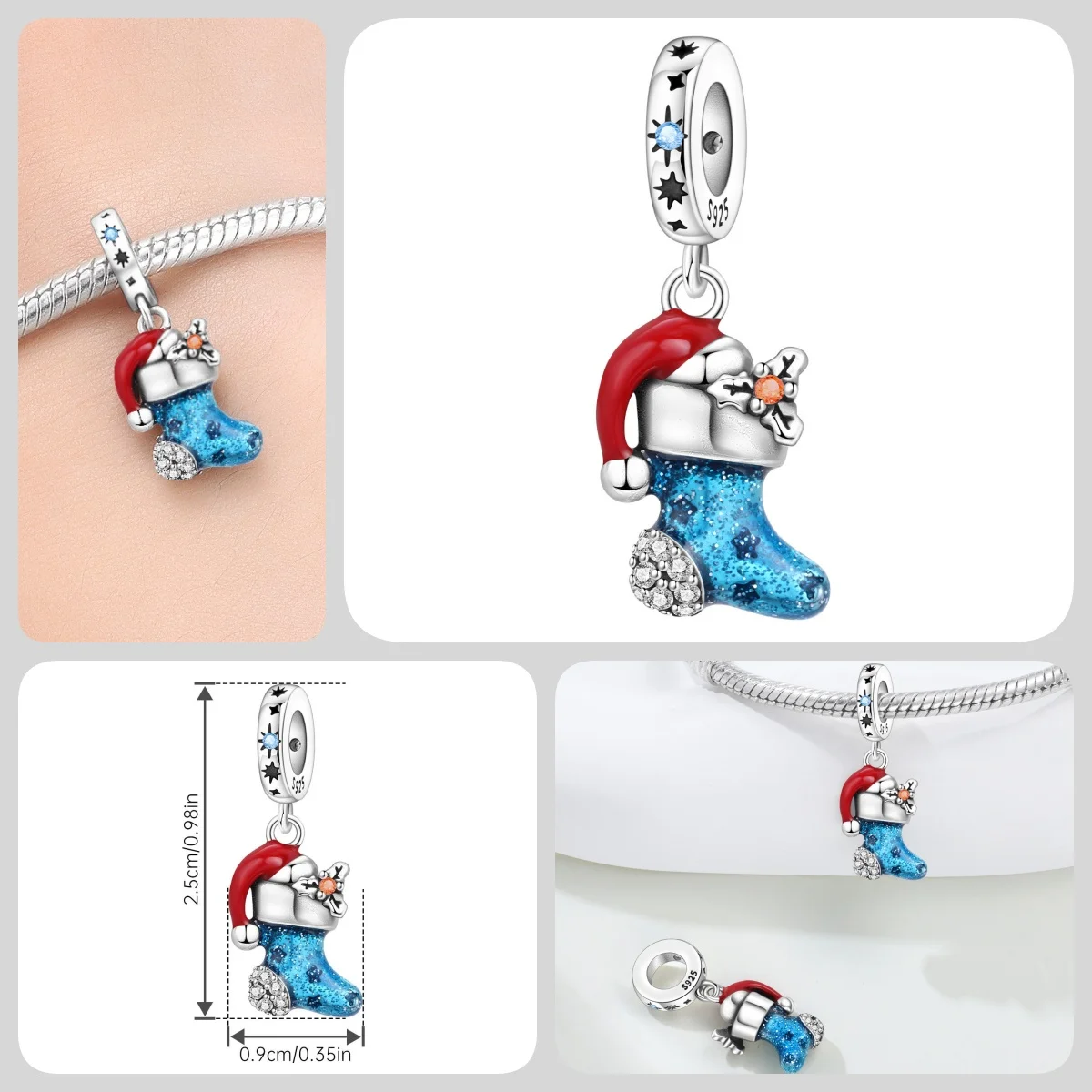 Original 925 Sterling Silber Zirkon Schneeflocken-Charm-Anhänger DIY Perle Passend für Armband Halskette Schmuck Feiertagsgeschenke für Frauen – Detail 19
