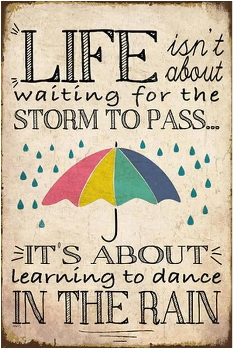 Motivational Positive Tin Metal Sign, Little Reminders Wall Décor, Umbrella Dance in Rain, Encourage Gift for Kids Teens Wo sign