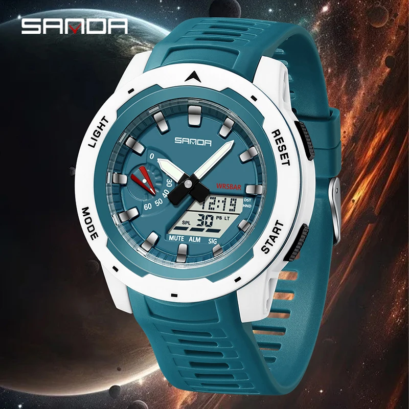 SANDA Fashion Men's Watch Electronic Multifunction Calendar Chronograph Waterproof Luminous Male Cool LED Digital Quartz Watches