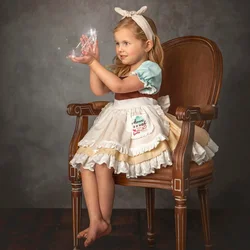 0-12Y Baby Girl Summer Autumn Withered Yellow Embroidery Vintage Spanish Princess Dress for Halloween Photography B232