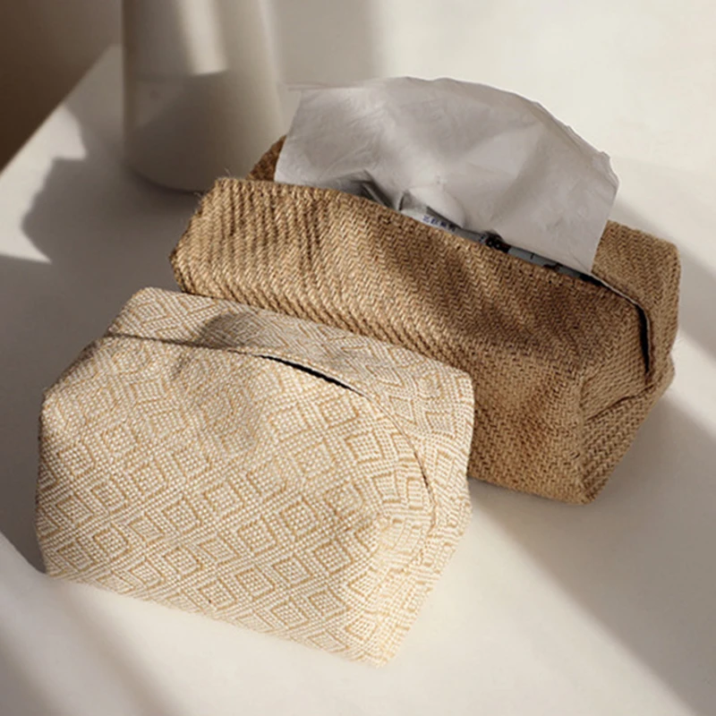 NEW Japanese-Style Jute Tissue Case Napkin Holder for Living Room Table Tissue Boxes Container Home Car Papers Dispenser Holder