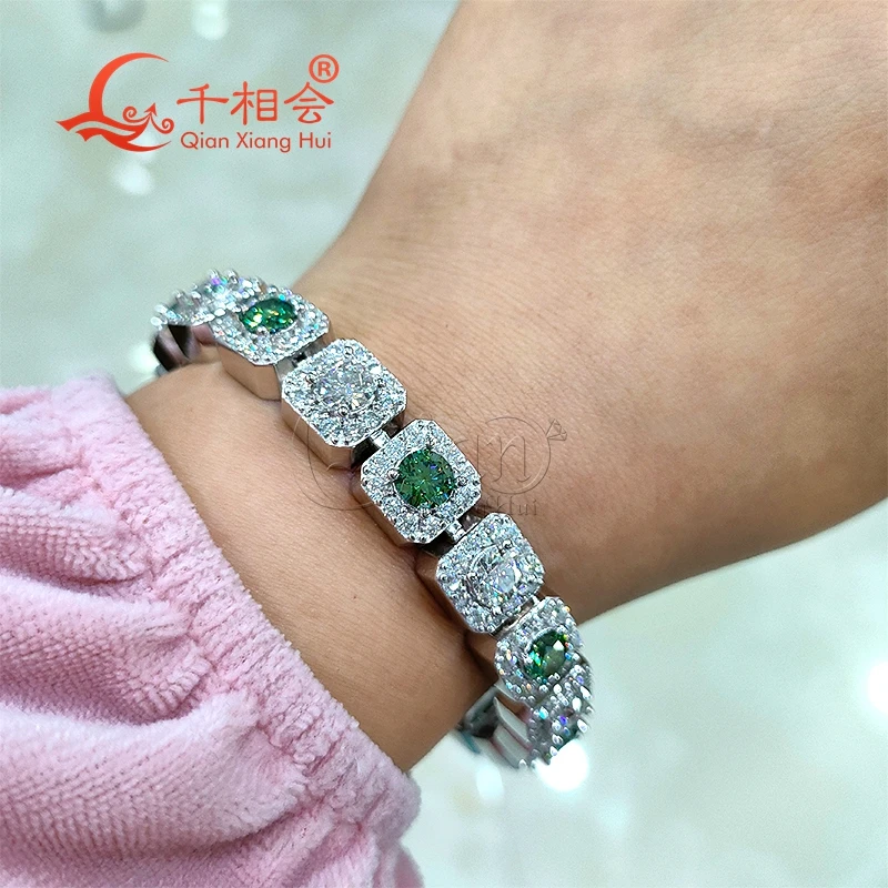 Imagem -02 - Corrente Moissanite Quadrada de Prata 925 para Homens e Mulheres Bracelete Hip Hop Branco Verde Quadrado Cubano d Joalheria Ice Cut Presentes 1012 mm