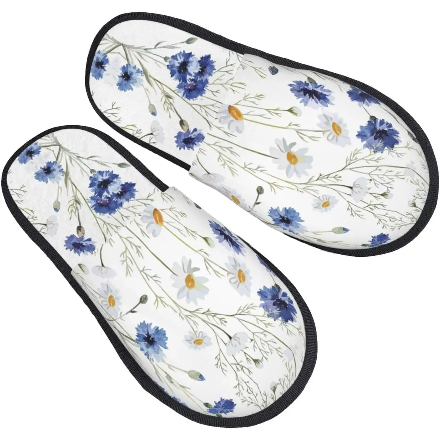 

Cornflowers Daisies printing Fall Winter Fuzzy Slippers Comfy House Shoes,Portable for Hotel Travel Gifts for Women and Men