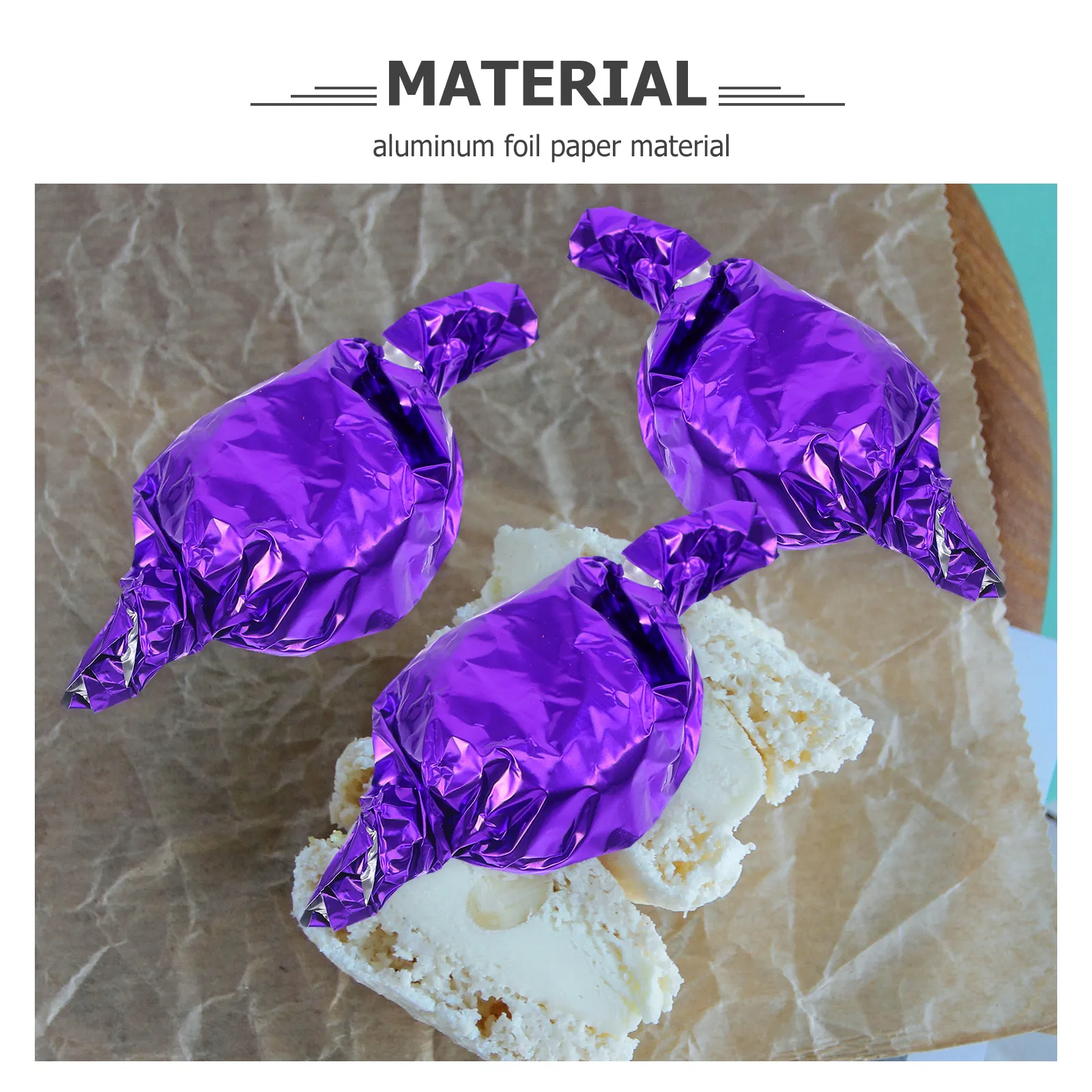 

200 Pcs 8x8cm Purple Foil Paper Candy Wrappers Candy Chocolate Wrappers Ball Packaging Aluminium Tin Kitchen Bar Tools