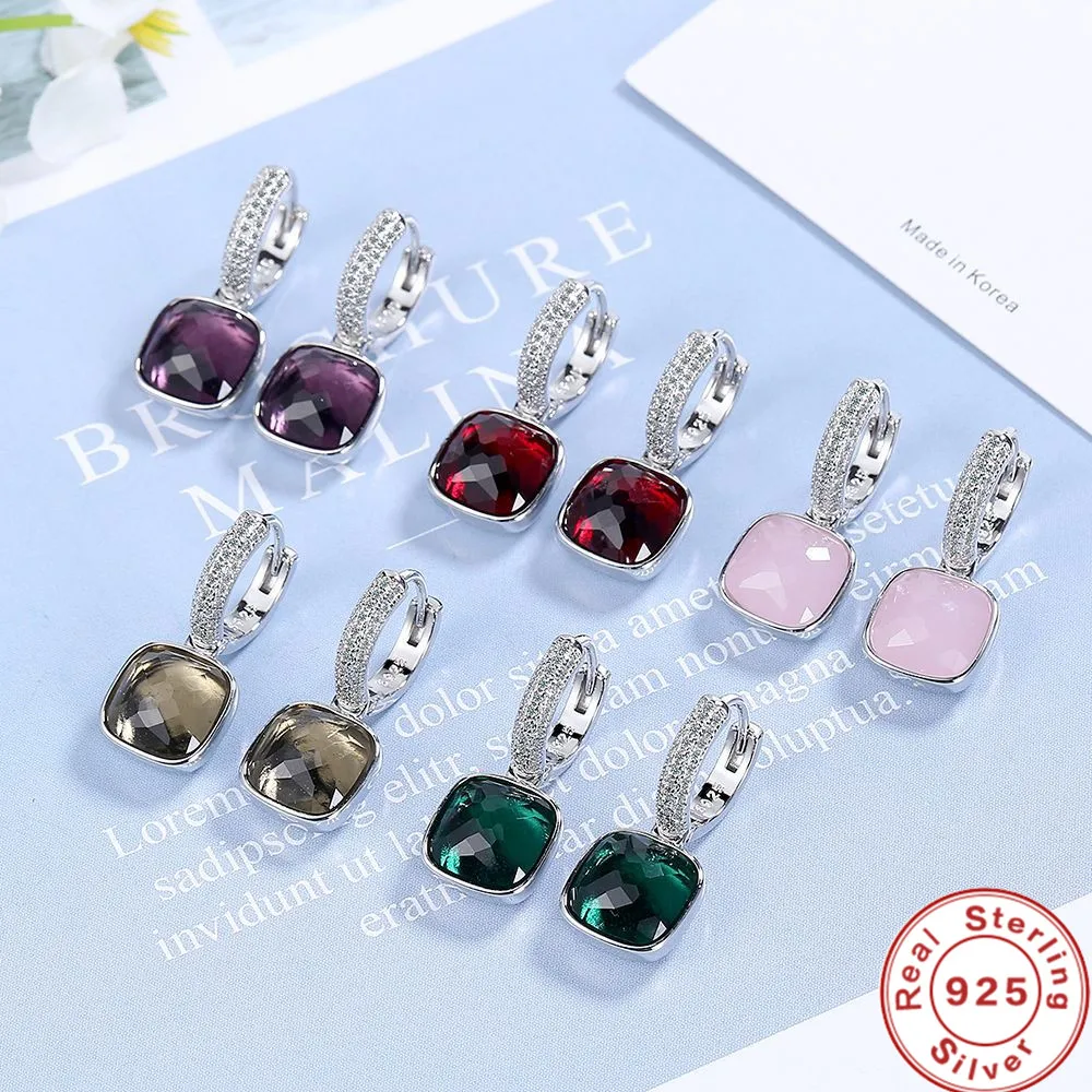 Andara Occident Crystal Geometric Square Ear Buckle Simple Light Luxury 925 Sterling Silver Earrings High Quality Jewelry Gifts