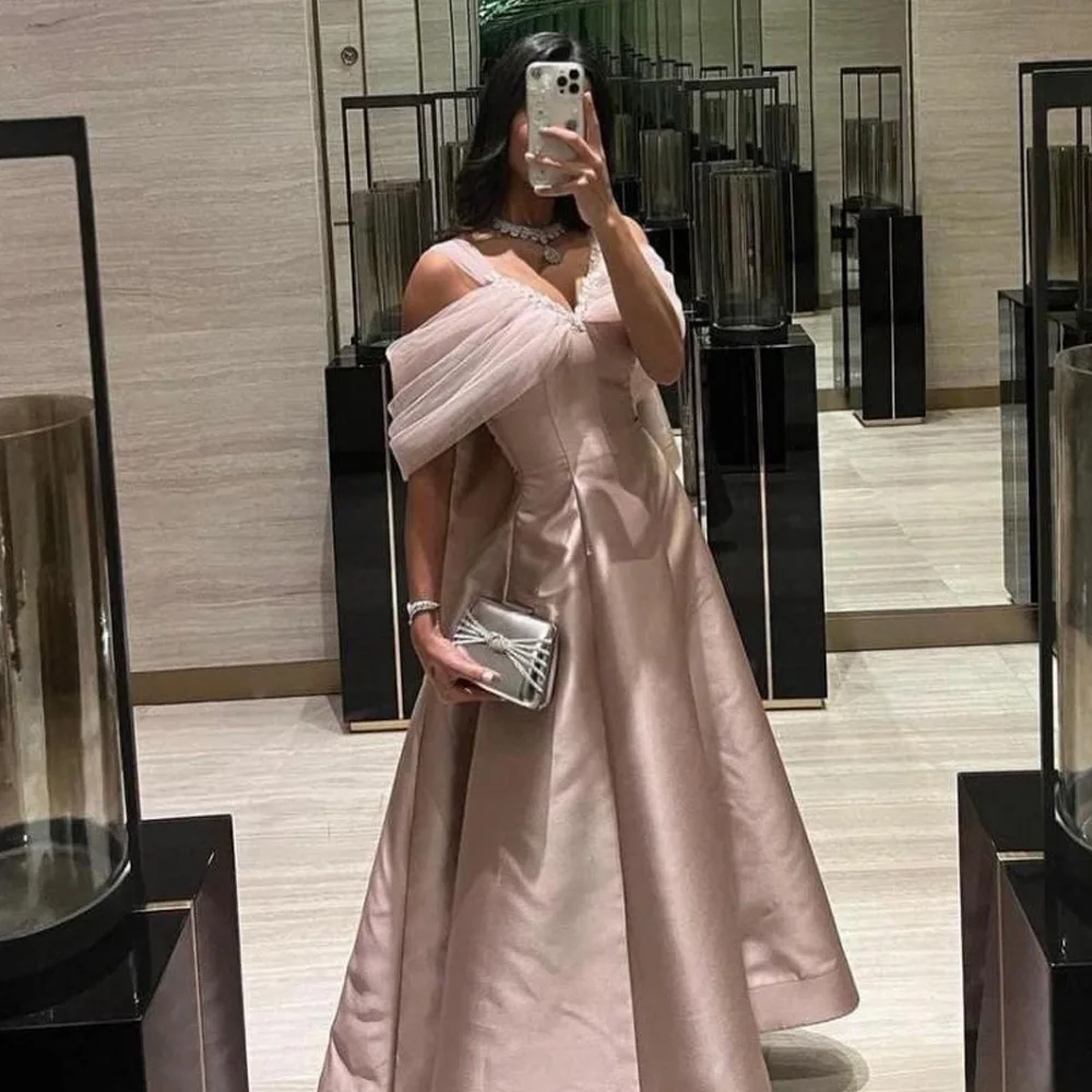 Woman Prom Dress Customized Halter Off The Shoulder with Glitter Lace Cape Saud Arabian Evening Gown Formal Occasion Dresses