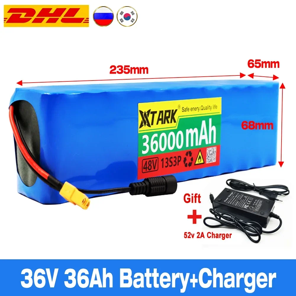 Large Capacity 48V 30000mAh 500w 13S3P 18650 Li-ion Battery Pack for 54.6v Electric Bike Electric Bike Scooter with BMS+ Charger