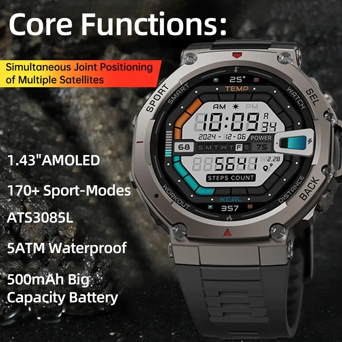 NEW GPS Smart Watch man Compass Altimeter Barometric Dual-Band AMOLED Screen Big Battery Military Sport Smartwatches Men Outdoor