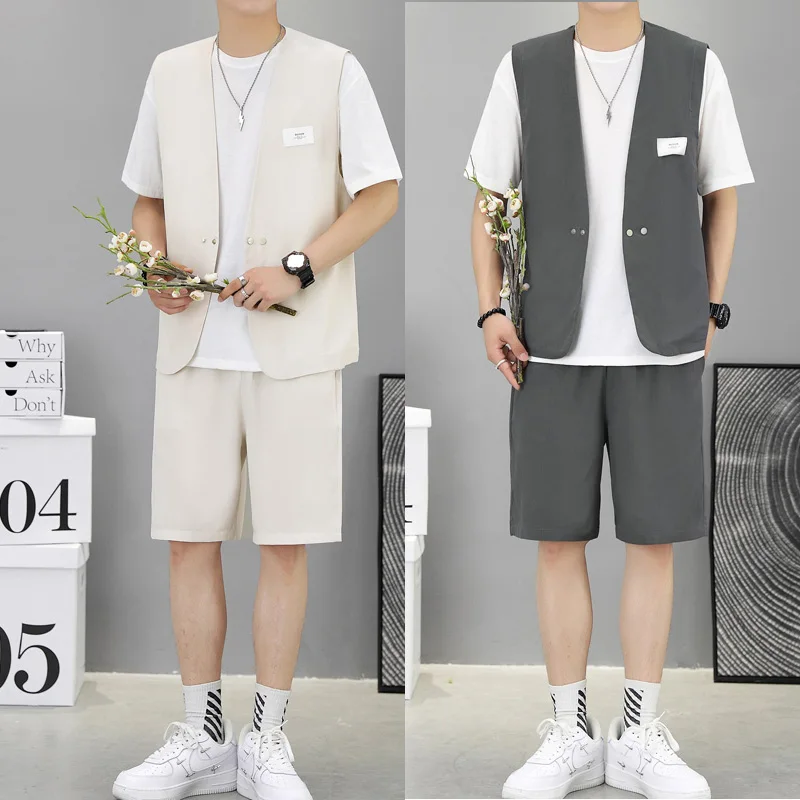 

Summer Casual Nightclub Men's Faion Set Vest orts Two-Piece Set St Trendy Brand Lightweight Breathable Comfortable
