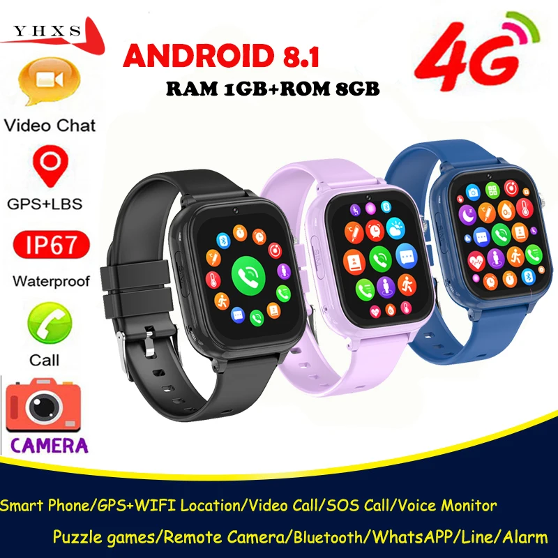 WhatsApp 4G SIM Card Smart Kids GPS WIFI Trace Location Student Smartwatch Camera Voice Monitor Video SOS Call SMS Phone Watch