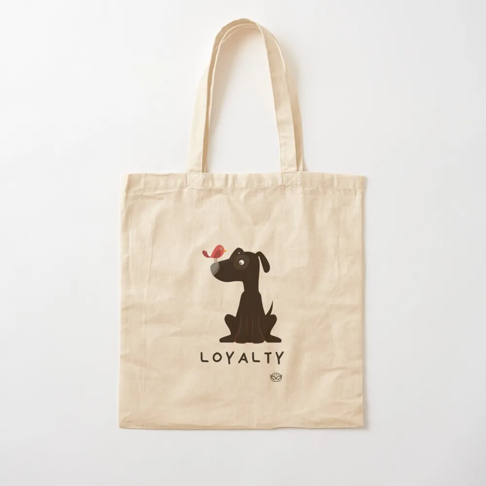 Loyalty. Brown dog and red bird in harmony. Tote Bag shopping trolley bag the tote bag Canvas