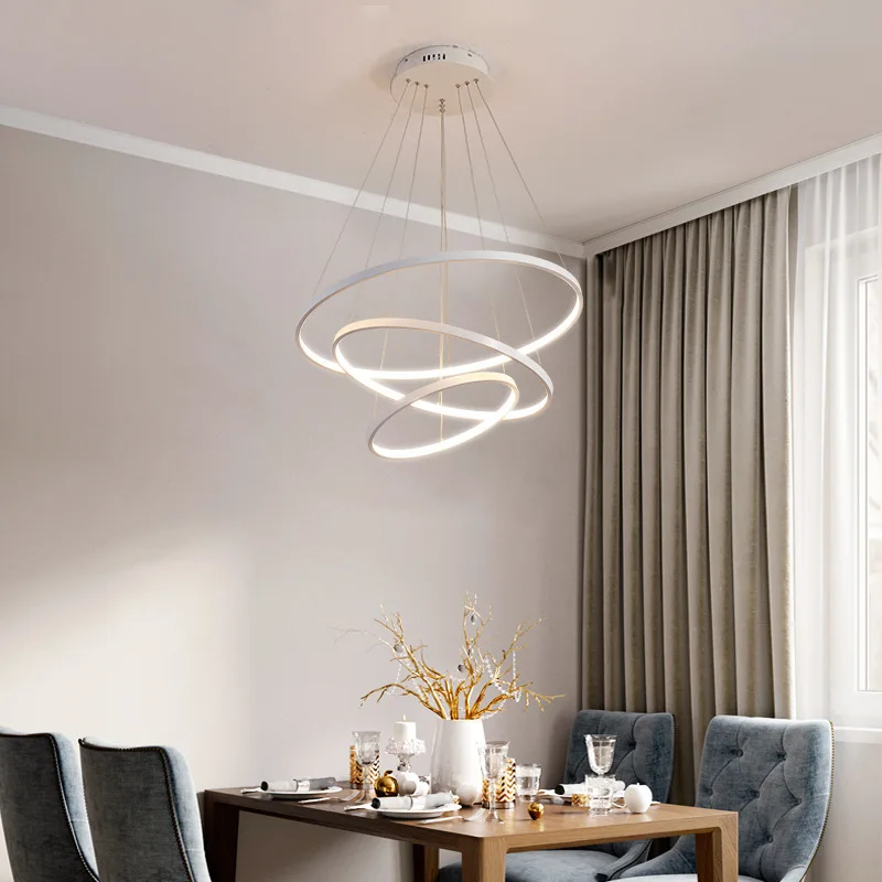 الشمال الحد الأدنى LED Kroonluchter الدائري الإبداعي Eetkamer Woonkamer Plafond Kroonluchter Huis Binnenverlichting Lampen