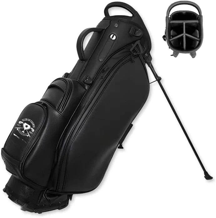 Name on Front Pocket 1 Piece White Black 5-Way PU Leather Waterproof Golf Club Bag
