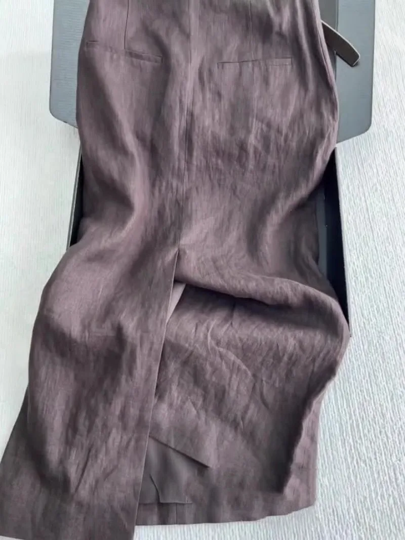 Neue Sommer Design frauen Zwei Stück Set Mode Aushöhlen Oansatz Gestrickte Weste Top + Kaffee Farbe Split Midi Rock casual Sets