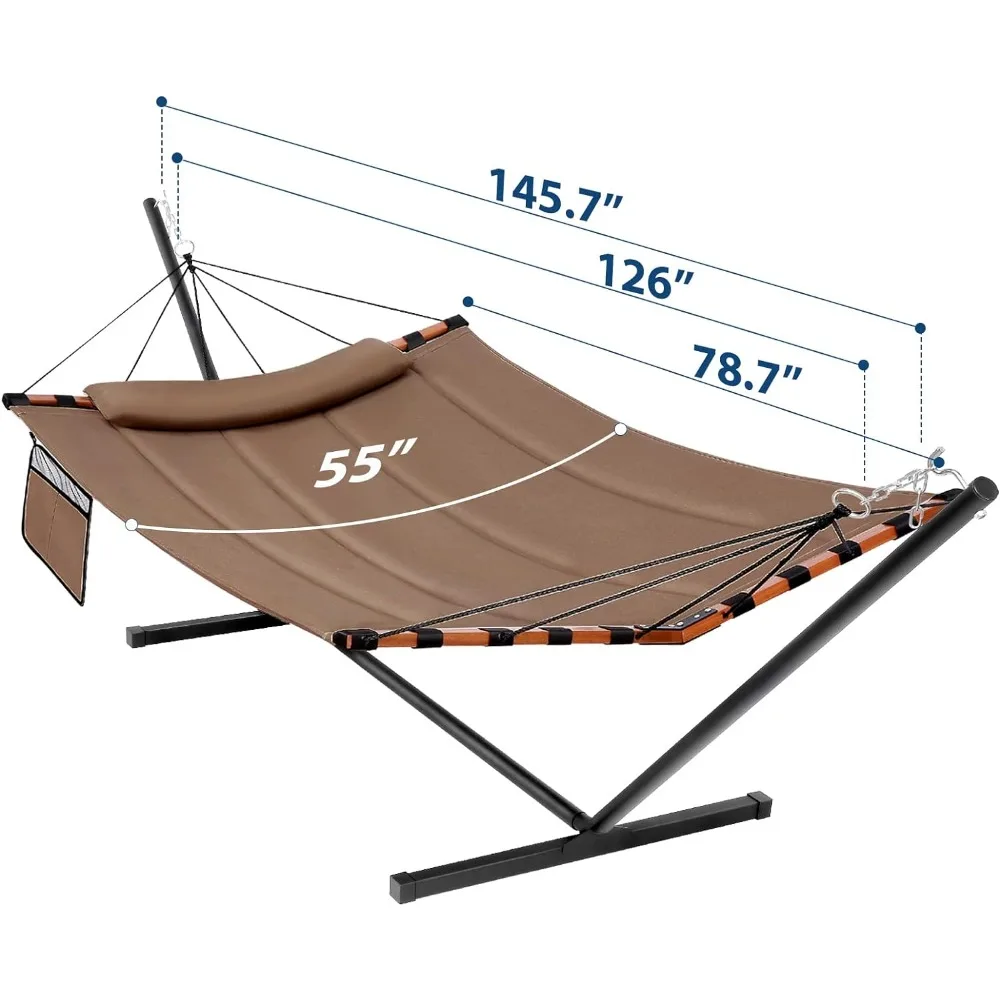 Hammock with Stand, Included Large Hammocks 450LB Capacity with Hardwood Spreader Bar & Nylon Rope, Hammock