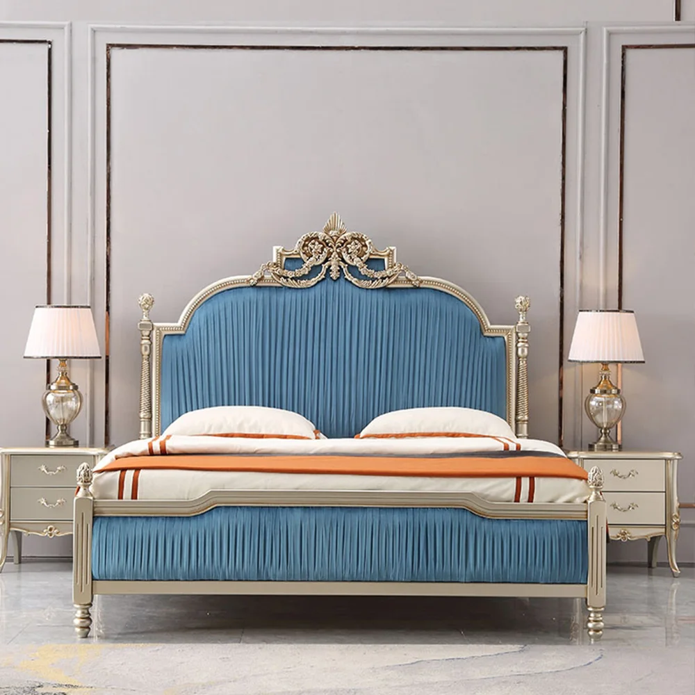 

Classical French Design Solid Wood Bed Luxury Soft Bed Modern Simple Master Bedroom Leather Queen Size Double Bed