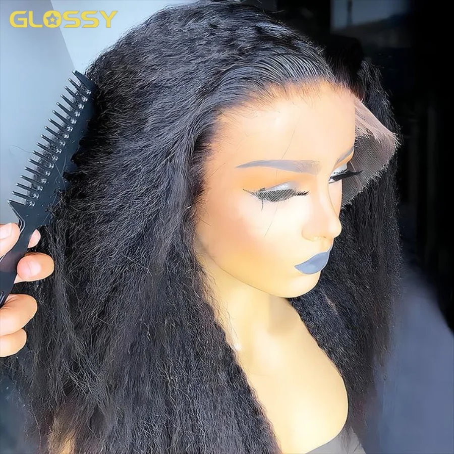 

250% 13x6 HD 4c edges Kinky Straight Lace Front Human Hair Wigs Yaki Straight Glueless Wig Ready To Wear And Go On Sale 340 inch