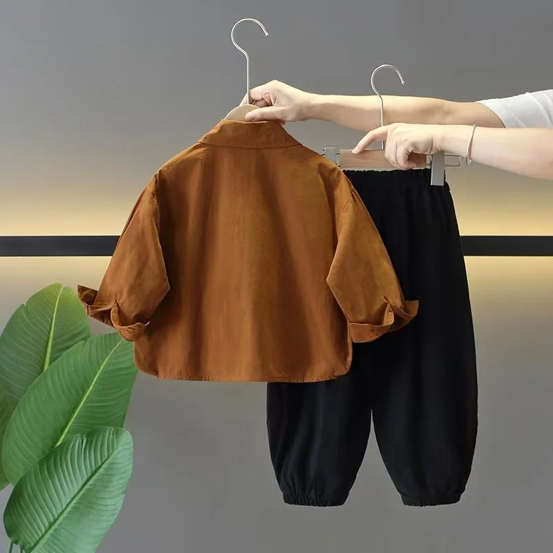 

Kids Boys' Autumn Outfit Fashionable 2025 New Style Children's Baby Long Sleeved Shirt+pants Two-piece Set