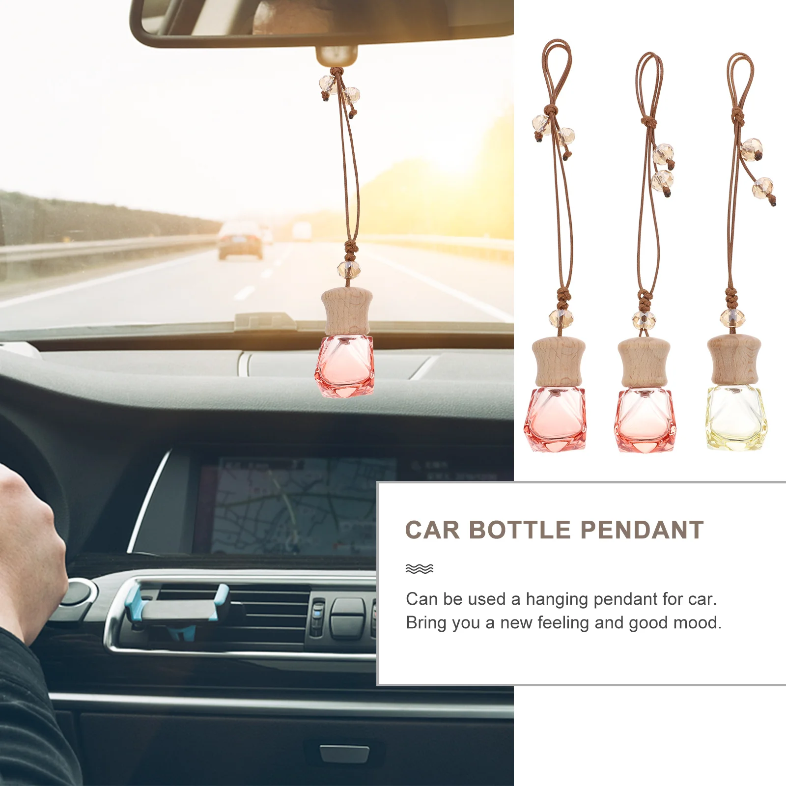 

3Pcs Car Bottle Pendant Empty Bottles for Essential Oils Small Refillable Containers Premium Glass Good Mood Gift