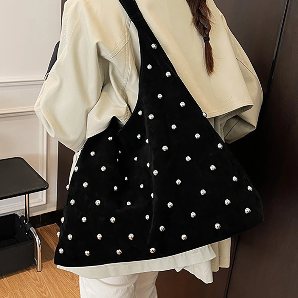 Women Burgundy One Shoulder Bag Fashion Personalized Rivet Frosted Pu Underarm Bags Buckle Versatile All-Match Tote Handbags