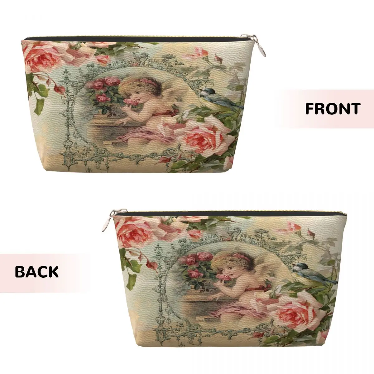 Custom Travel Victorian Angel Vintage Rose Toiletry Bag Fashion Makeup Cosmetic Organizer for Women Beauty Storage Dopp Kit Case