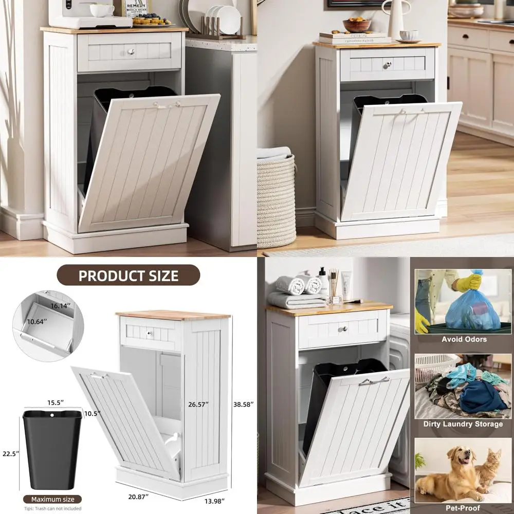 

Freestanding 13 Gallon Tilt-Out Trash Can Cabinet with Hidden Recycling Bin for Kitchen Garbage Storage Solutions