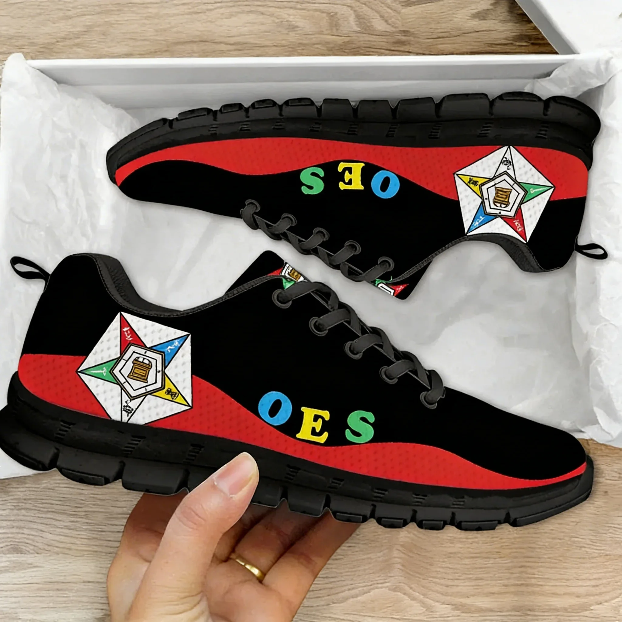 Trendy Women's Casual Sneakers OES Style Order Of The Eastern Star Emblem Print Ladies Flat Shoes Outdoor Footwear