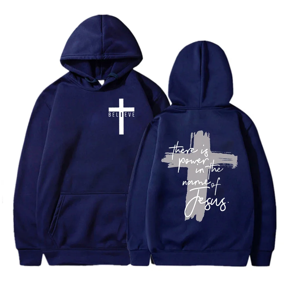 Vrouwen/Mannen Christelijke Geloof Essentiële Hoodies Er Is Kracht In De Naam Van Jezus Grafische Hoodie Unisex Cross Religies Sweatshirts