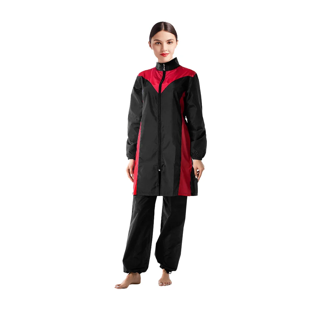 Maillot de bain Burkini musulman pour femmes, ensembles de couverture complète, maillot de bain modeste, vêtements de plage arabes islamiques, tenues d'été unies, noir et rouge