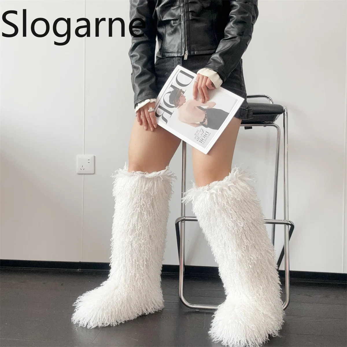 الفاخرة الشتاء الفراء فوق الركبة أحذية النساء الصوف عالية أنبوب الفراء الثلوج الأحذية رقيق فو المنغولية الفراء أحذية منصة الفتيات الأحذية #4