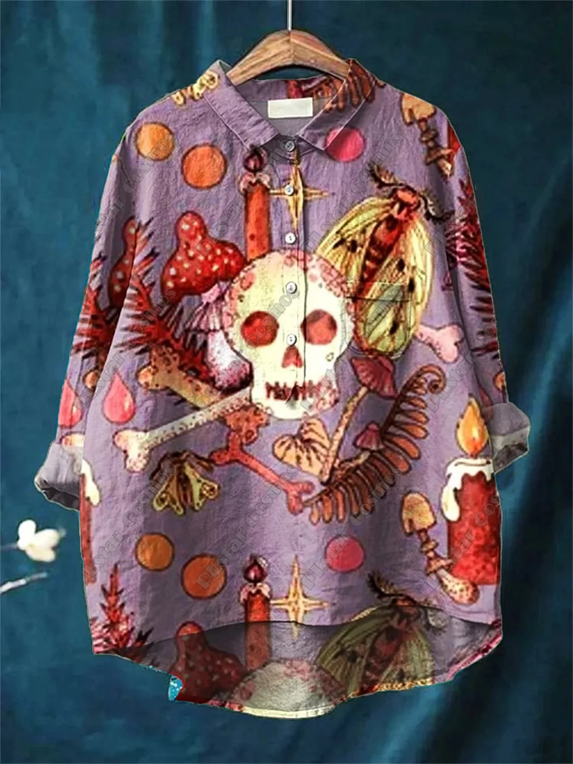 

New 3D-printed women's loose retro Halloween skull cat witch ghost object fun casual open-tube shirt new summer fashion