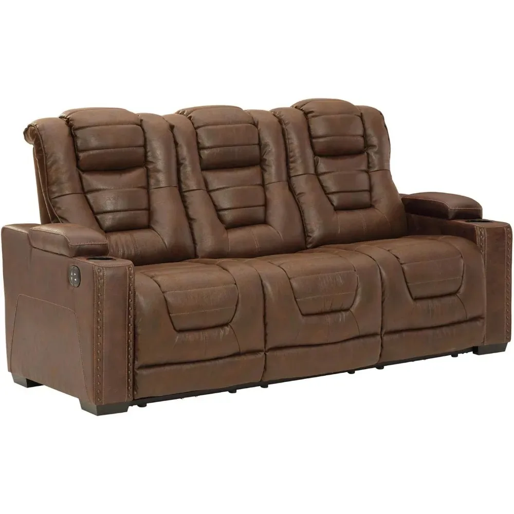 Owner's Box Faux Leather Power Reclining Sofa with Adjustable Headrest, Brown