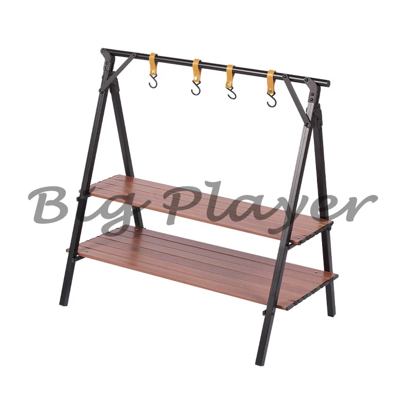 

Двухслойная стойка для хранения из алюминиевого сплава для кемпинга и пикника на открытом воздухе, треугольная подставка для хранения в кемпинге