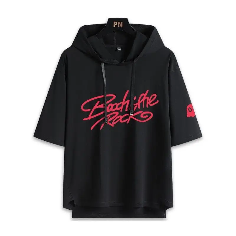 Anime BOCCHI THE ROCK! Yamada Ryo Letter Print Hooded T-shirts Summer Short Sleeve Tee for Men Women Casual Clothing