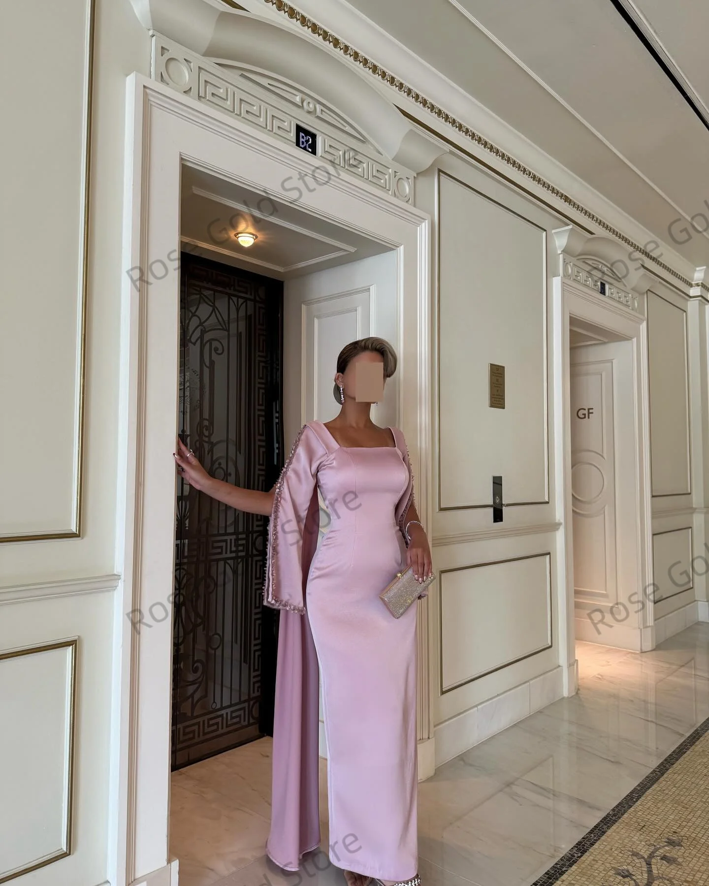 Prachtige roze galajurken voor dames kraag glanzende zijsplit vestidos de noche op maat gemaakte pailletten kralen formele galajurken