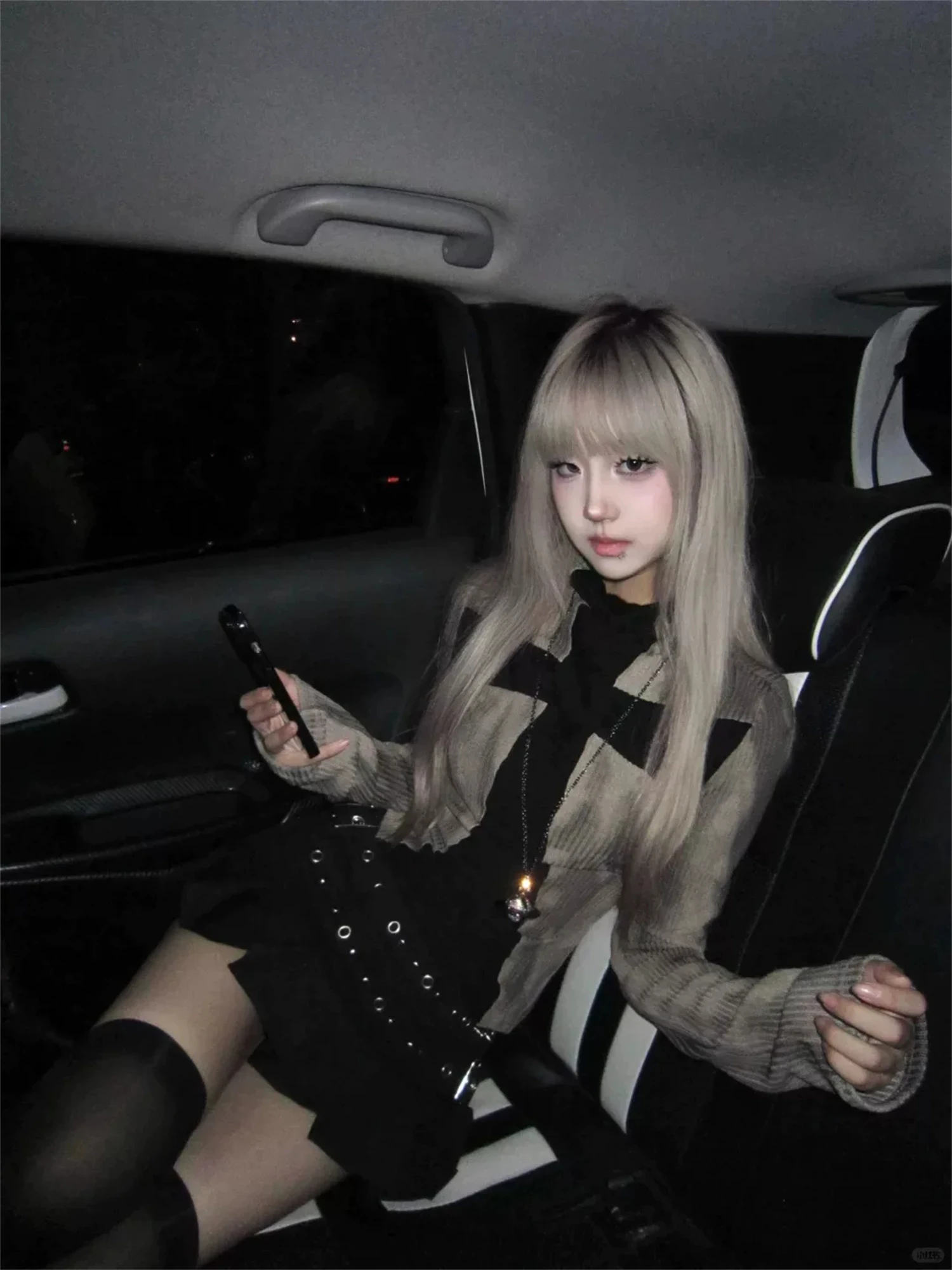 Y2K Gothic Fake Two Piece Cross Patchwork Ribbed Knit Zip Up Jacket Women Slim Fit Long Sleeve Grunge Fall Winter Top