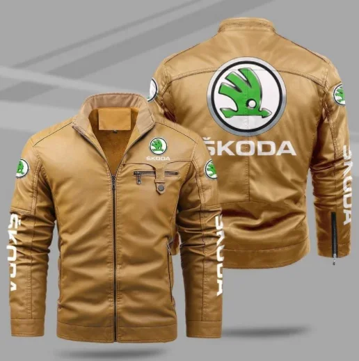 SKODA Car Logo moto PU giacca in pelle Patchwork giacche da motociclista cappotto Casual con cerniera giacca da moto maschile cappotto Outwear