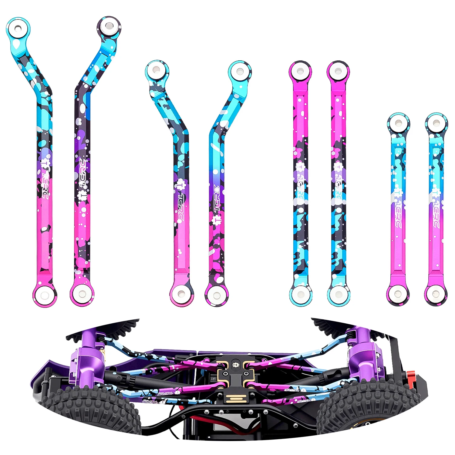 

TCRC Splash Anodizing Aluminum High Clearance Chassis Links Set for Axial SCX24 Chevrolet C10 JLU Bronco 1/24 RC Crawler Car