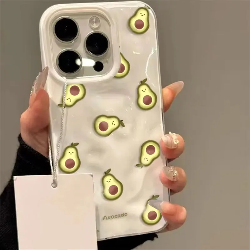 シンプルなフルーツ ドリアン アボカド グアバ 可愛い折りたたみテクスチャ iPhone 11 12 13 14 15 16 Pro Max Plus対応 耐衝撃 ソフトケース