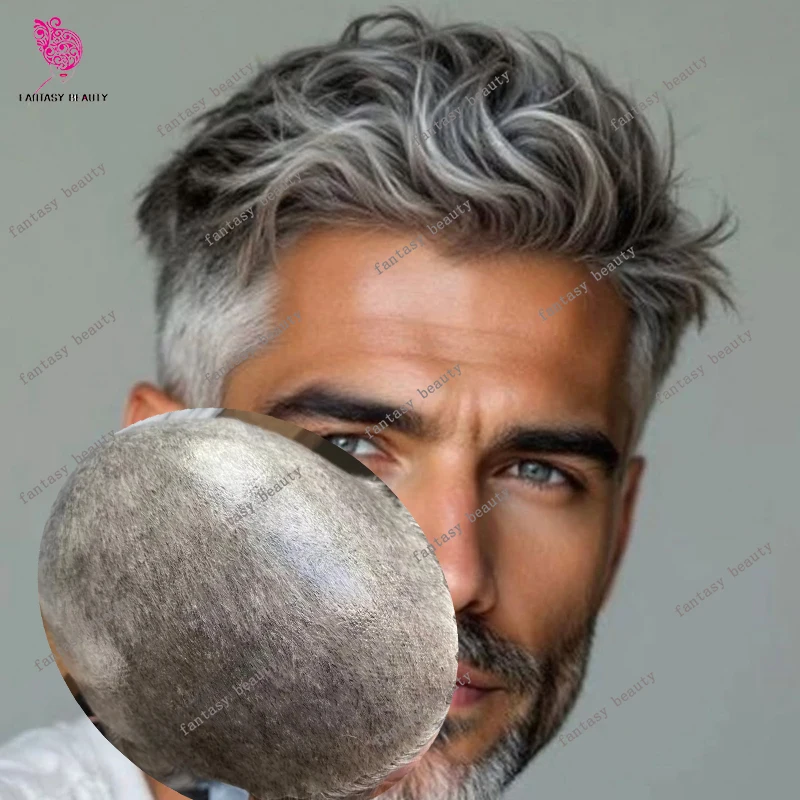 

Тонкий протез из полиуретана 0,1 мм для мужчин, 100% натуральные волосы, оттенки 1B20, 1B40, 1B50, 1B65, 1B80, черный, серый, коричневый, парик для пожилых мужчин