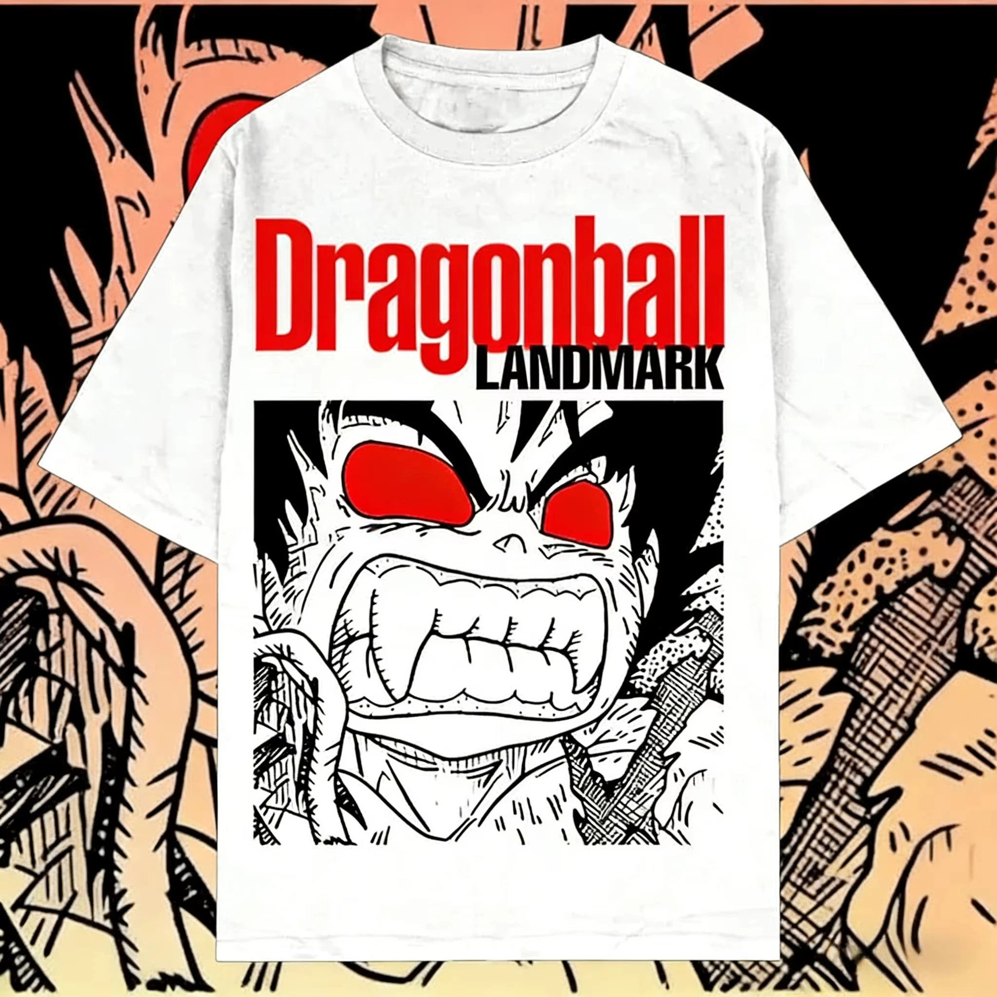 

2022026 Summer Dragon Ball Retro High-Quality Cotton T-Shirt, Goku Red Eyes Manga Print Unisex Top for Men Women & Kids Ins