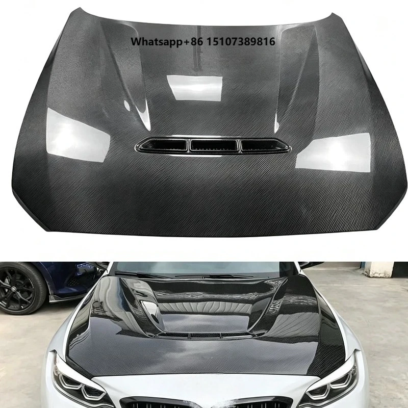CS Style Dry Carbon Fiber Front Engine Hood Fit for 2 Series F20 F22 M2 F87 M2C Body Kit New Clip-on Front Hood Cover