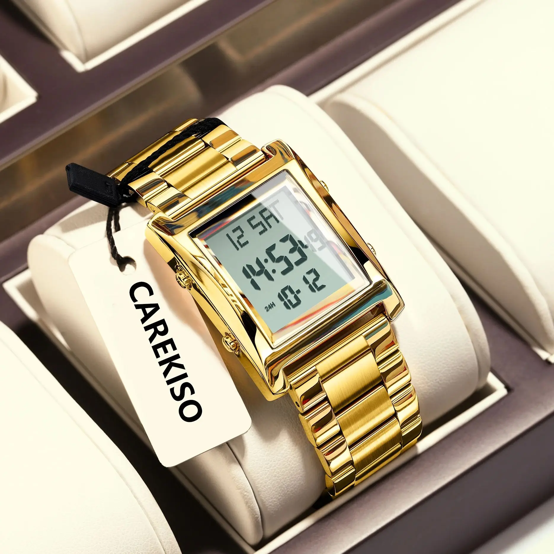 

CAREKISO Элитные брендовые мужские часы, водонепроницаемые светодиодные часы с будильником недели и датой, мужские наручные часы из нержавеющей стали, модные электронные часы для мужчин