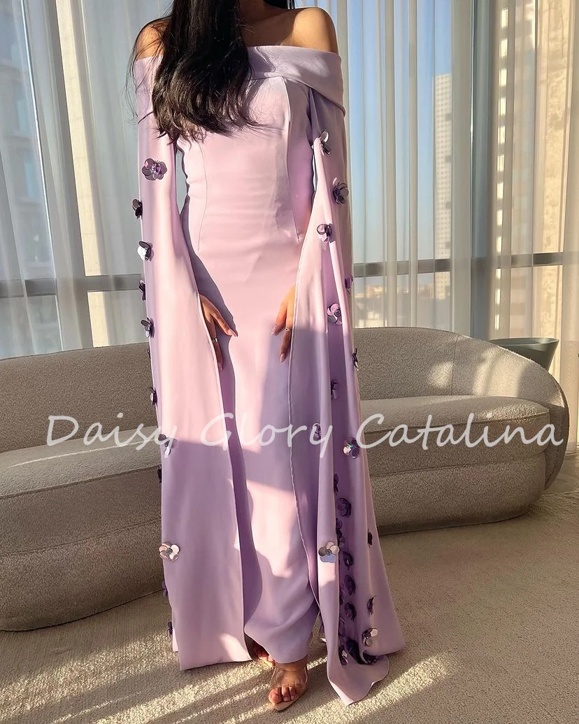 

Lilac Prom Dresses Removable Mermaid Evening Dresses Backless Long Sleeves Gorgeous Saudi Arabia Party Gown Vestidos De Fiesta