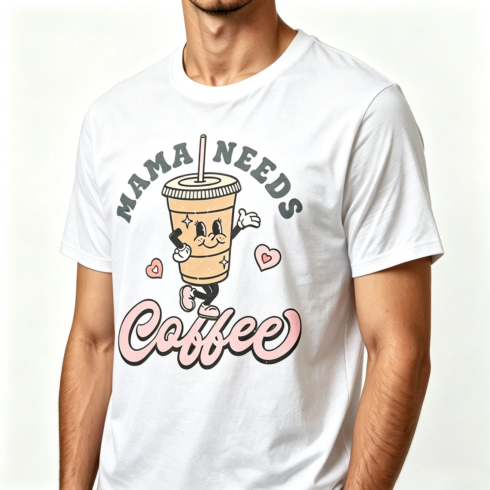 Cartoon Couple Modal T-shirt Mama Needs Coffee Cup Graphic Short Sleeve Tee Casual Matching Top for Men Women