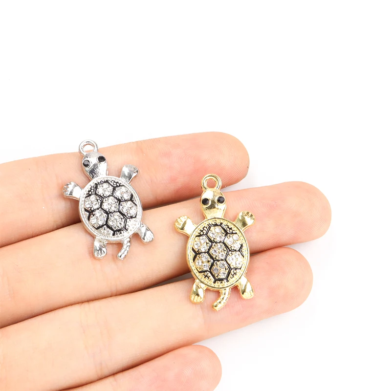 10pcs Delicate Sea Turtle Rhinestones Inlaid Enamel Charms for DIY Bracelet Necklace Earrings Cute Marine Life Jewelry Findings