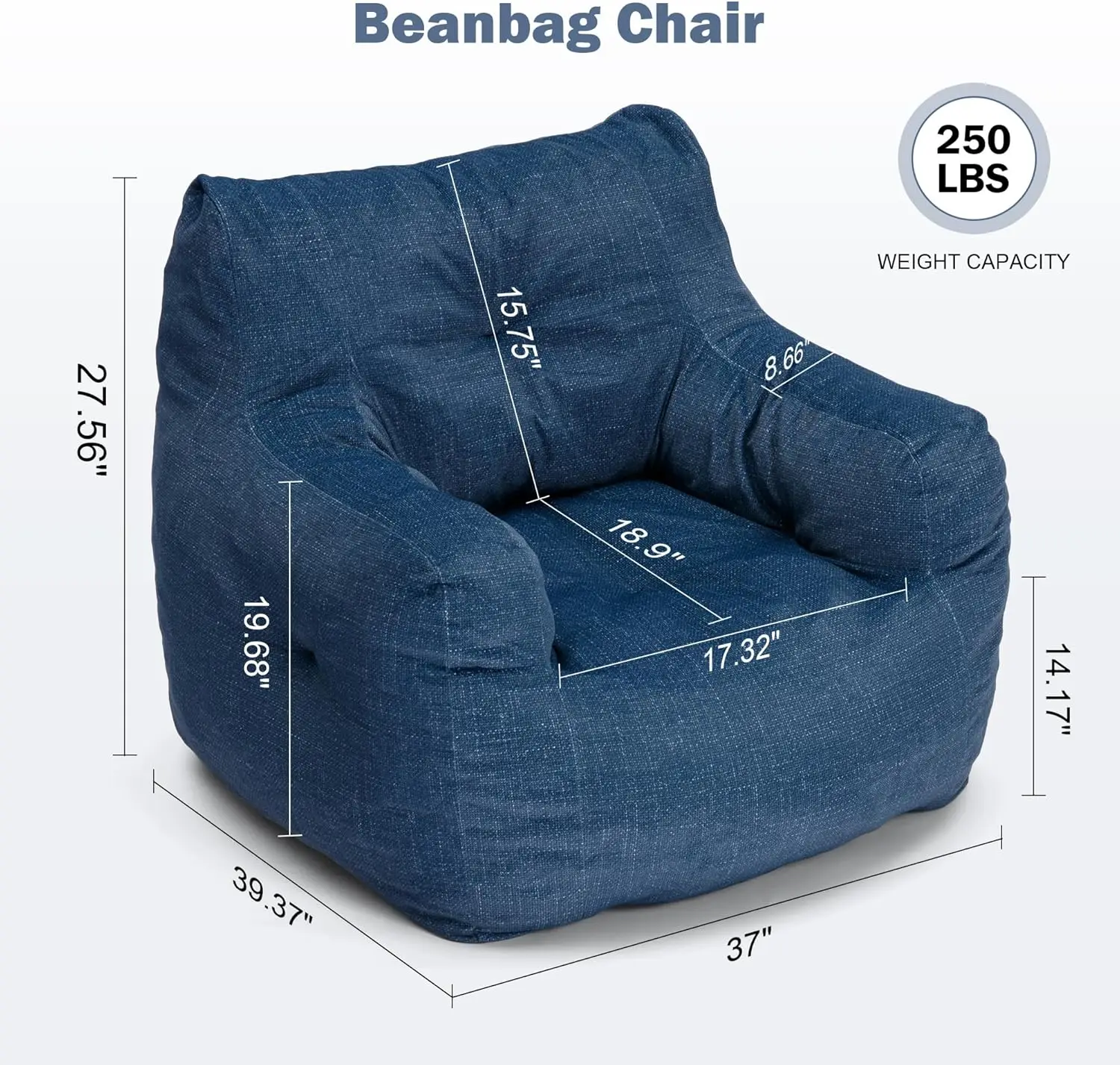 3FT Medium Bean Bag Chair with Filler, Comfy Soft Linen Accent Chair Lounger Sofa Giant Bean Bag Chairs for Adults, Teens,